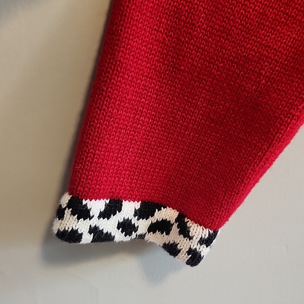 Susan Bristol Red Full Zip Festive Cardigan Dog Motif Animal Print Cottagecore - Picture 7 of 11